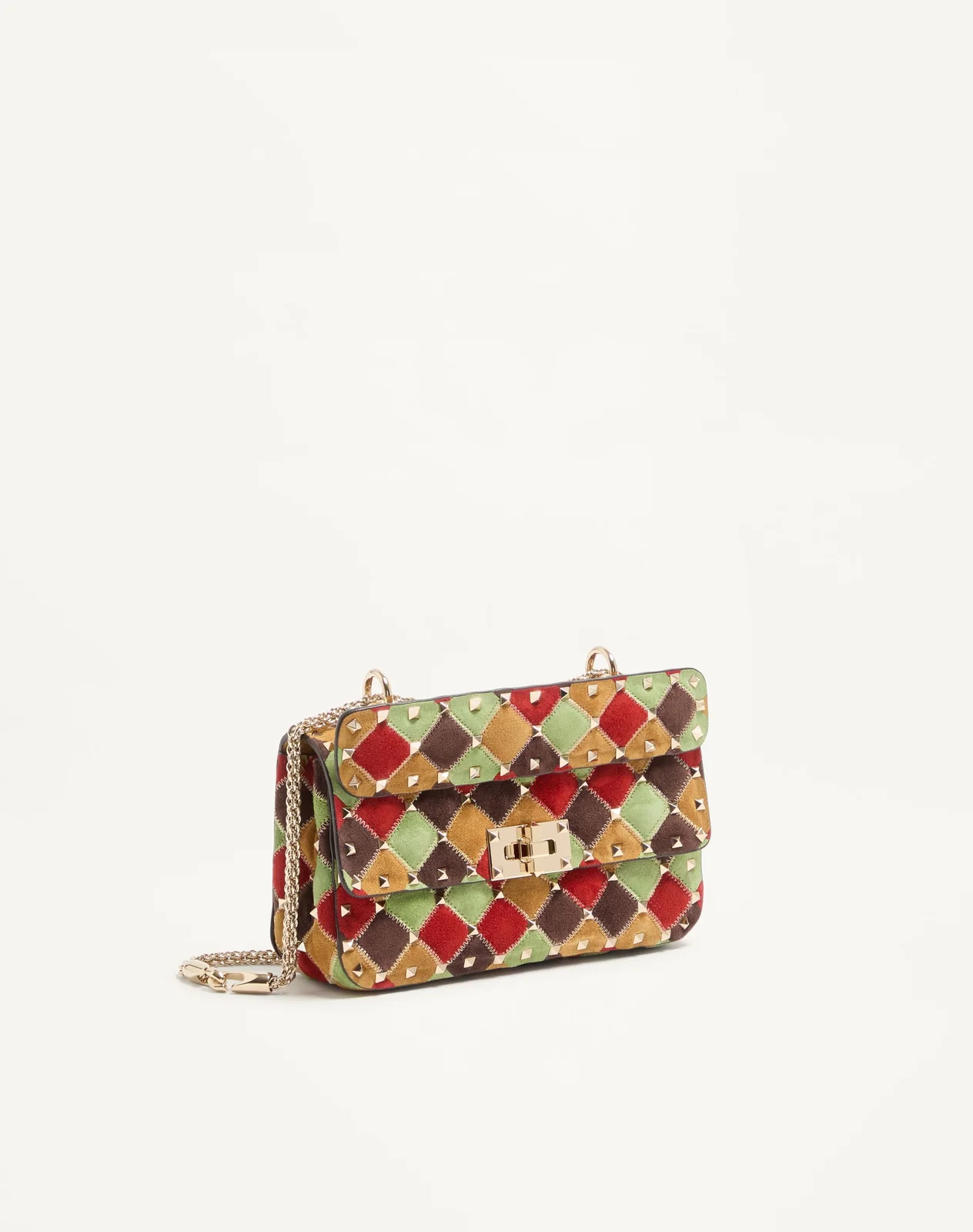 Маленькая сумка Valentino Garavani Rockstud Spike из замши в технике пэчворк — фото 3