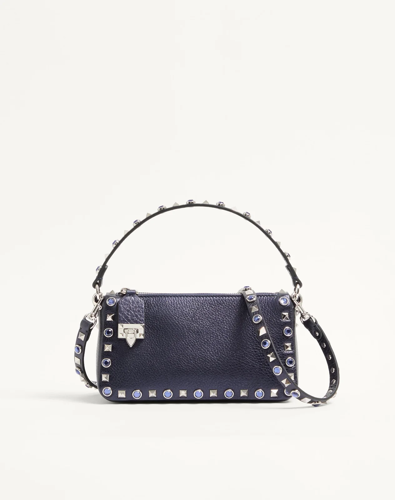 Маленькая сумка через плечо Valentino Garavani Rockstud из ламинированной телячьей кожи с кабошонами — фото 1