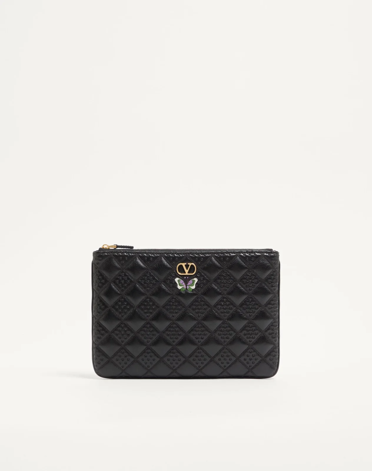 Клатч Flutterby Valentino Garavani из глянцевой кожи наппа с вышивкой в виде бабочки