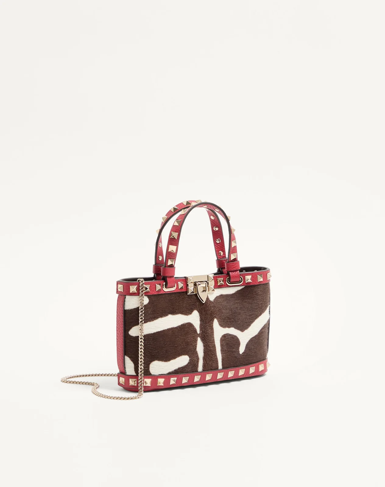 Мини-сумка-тоут Valentino Garavani Rockstud из телячьей кожи с ворсистой отделкой и анималистичным принтом — фото 3