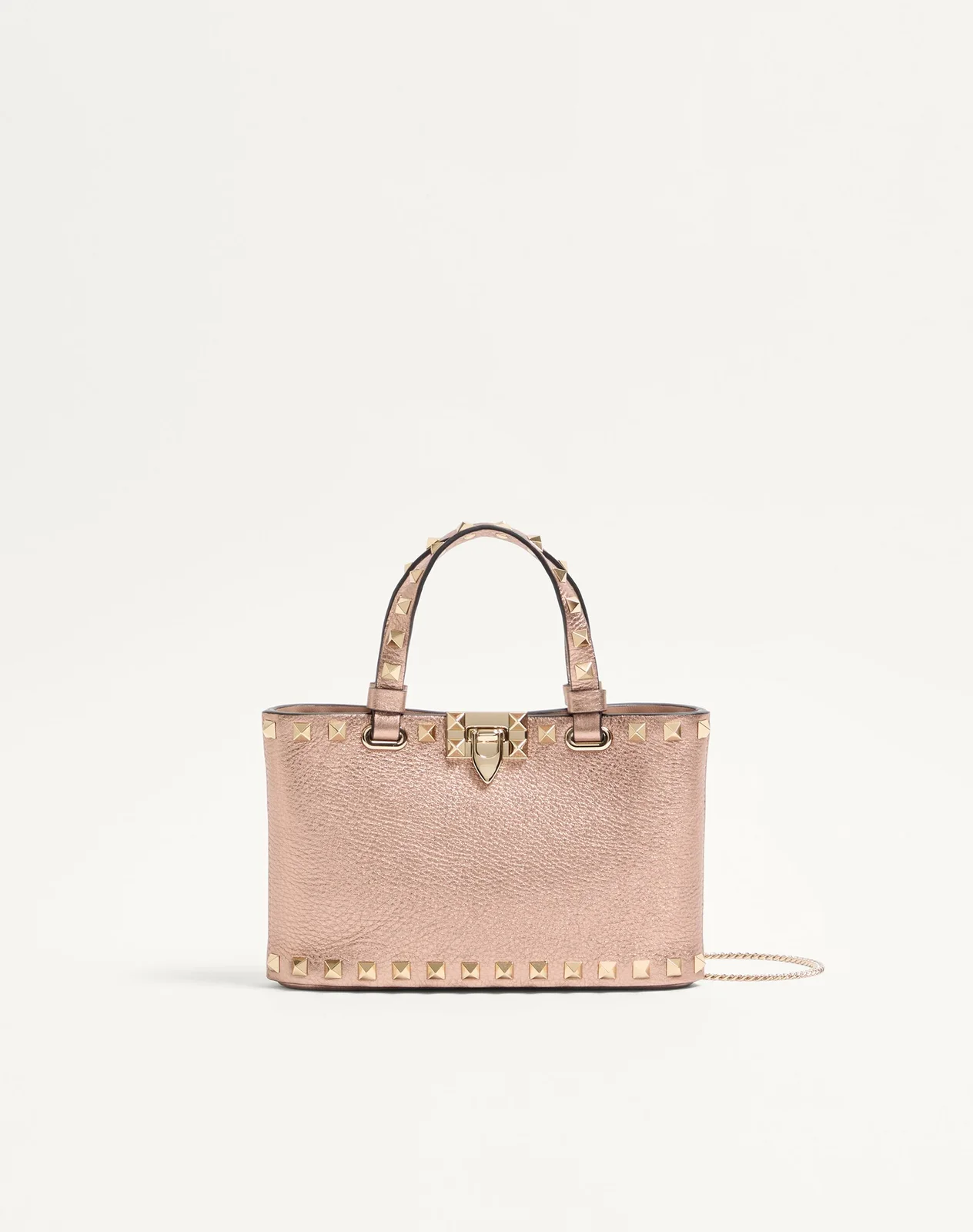 Мини-сумка-тоут Rockstud из ламинированной зернистой телячьей кожи