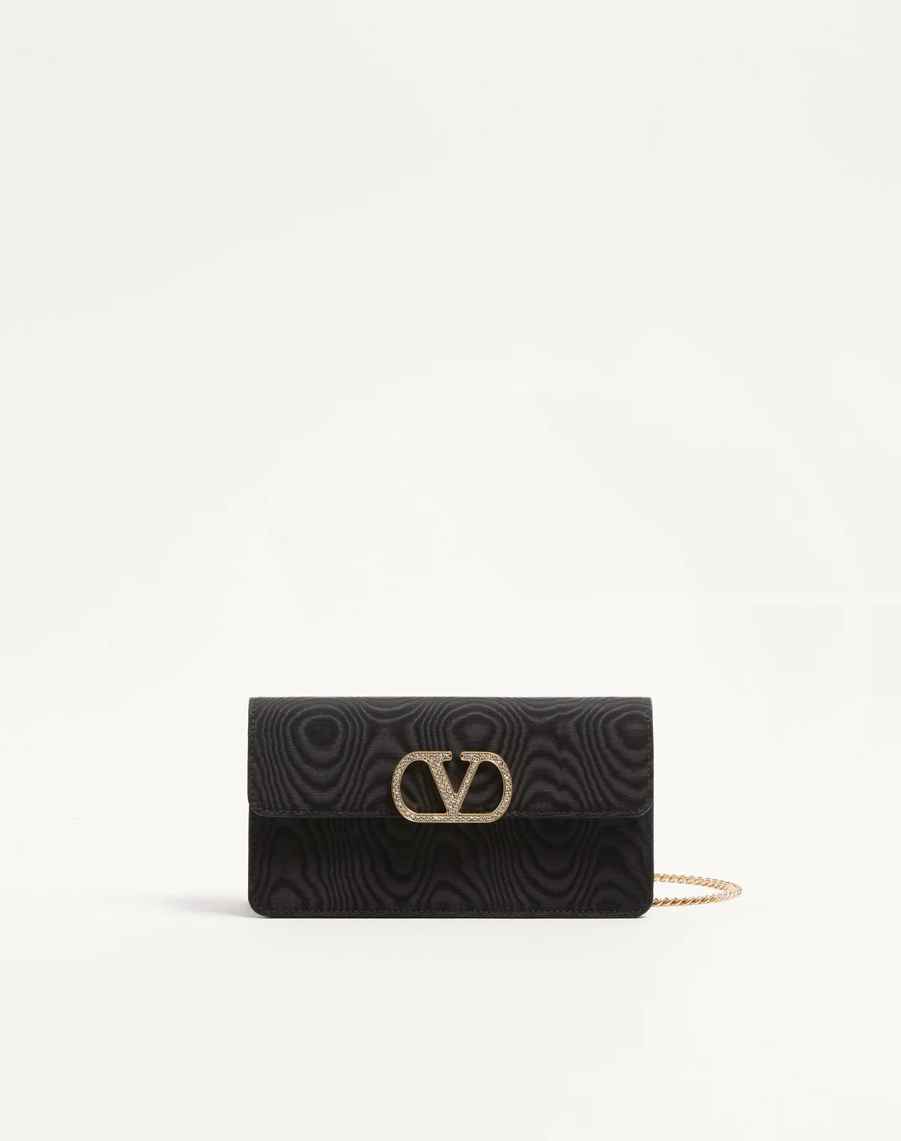 Кошелёк на цепочке VLogo Signature из ткани муар с ювелирным логотипом