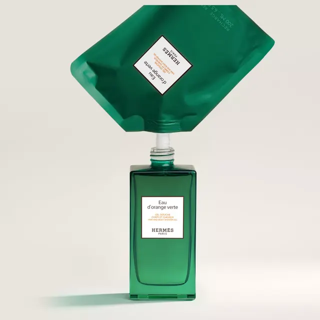 Гель для душа и мытья волос Hermès «Оранжево-зелёный источник» (запасная упаковка)