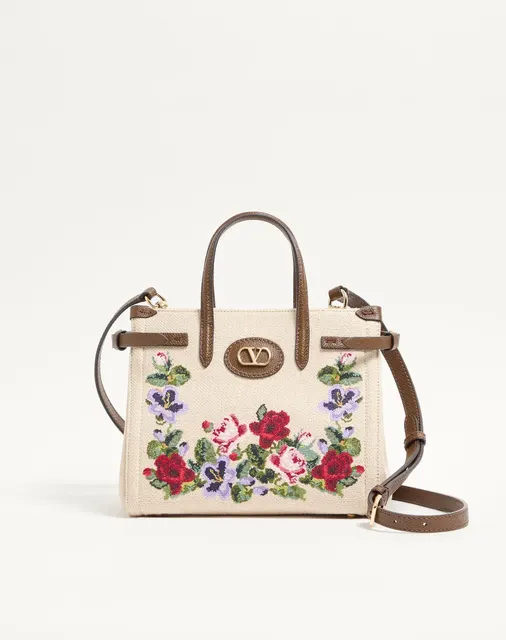 Маленькая сумка-тоут Valentino Garavani Antibes из льна с вышивкой