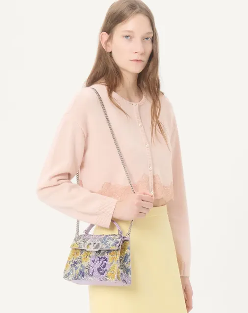 Мини-сумка с ручкой Valentino Garavani VSLING со стразами Flowerism и ювелирным логотипом
