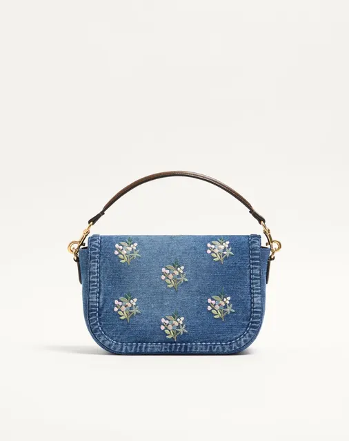 Сумка через плечо среднего размера Valentino Garavani Alltime из денима с вышивкой с вышитым плечевым ремнём