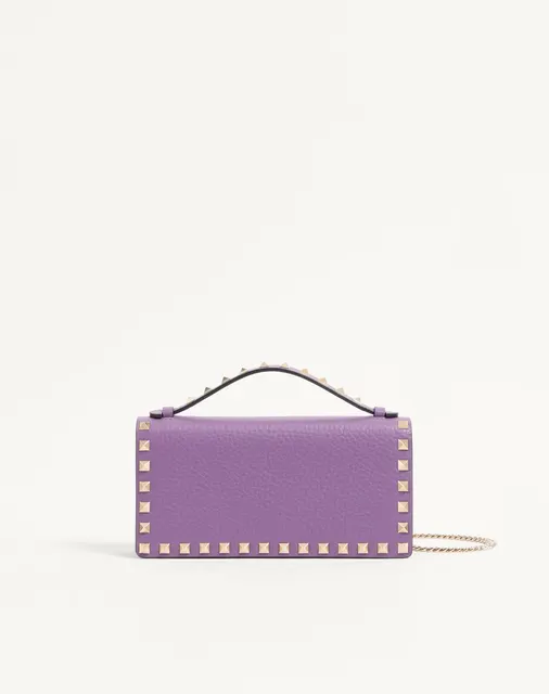 Кошелёк на цепочке Rockstud из зернистой телячьей кожи