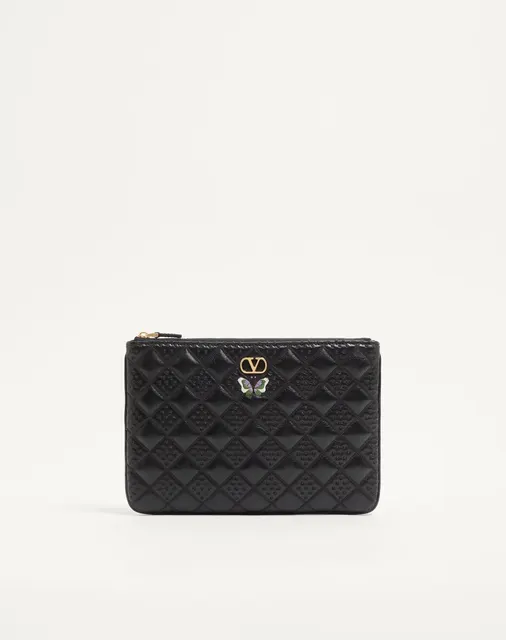 Клатч Flutterby Valentino Garavani из глянцевой кожи наппа с вышивкой в виде бабочки