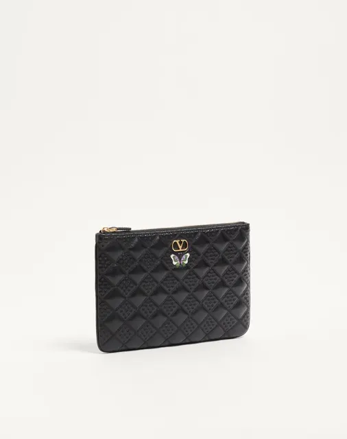 Клатч Flutterby Valentino Garavani из глянцевой кожи наппа с вышивкой в виде бабочки