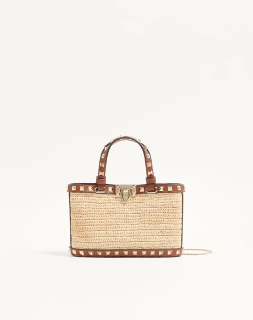 Мини-сумка-тоут Rockstud из рафии