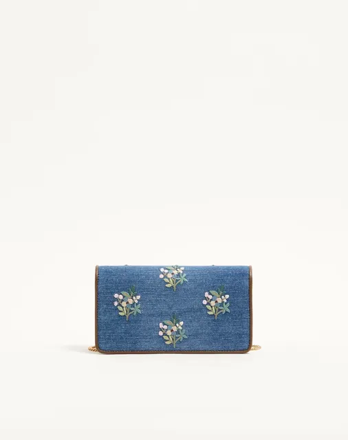 Мини-сумка через плечо Valentino Garavani VLogo Signature из денима с цветочной вышивкой